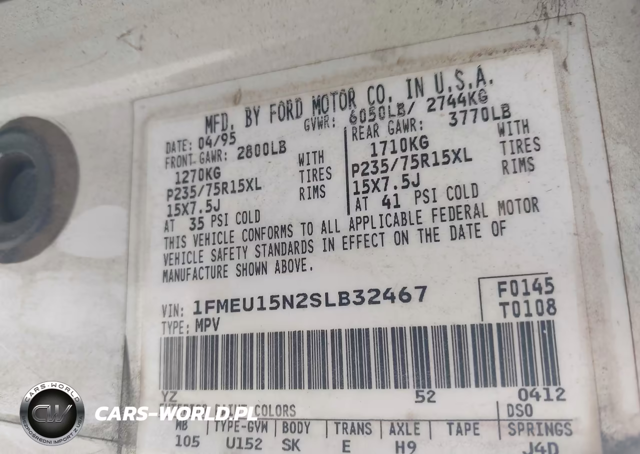 1995 Ford Bronco U100 VIN:1FMEU15N2SLB32467 - 9