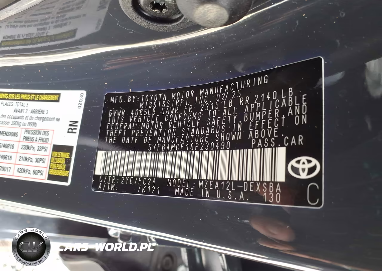 2025 Toyota Corolla Fx VIN:5YFB4MCE1SP230490 - 9