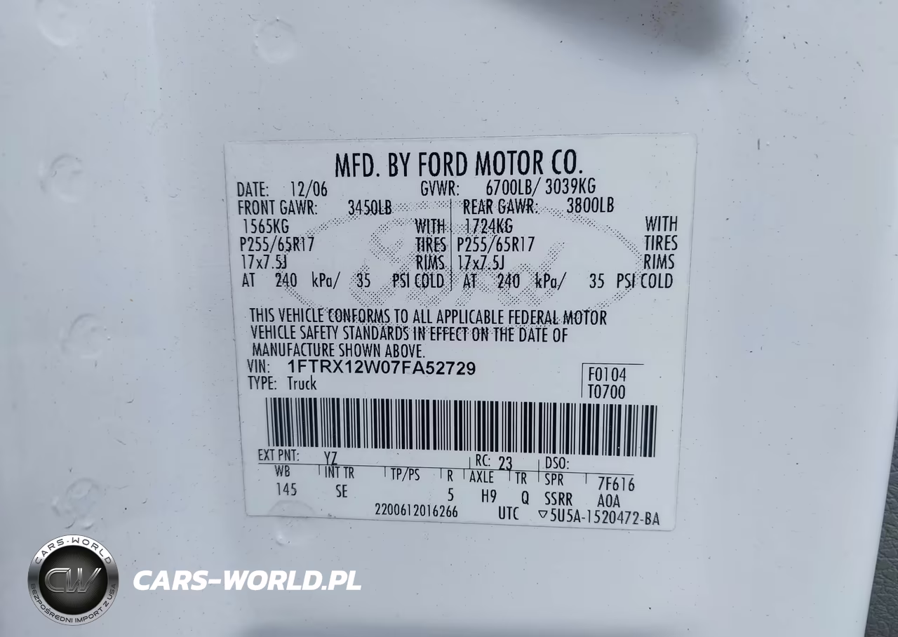 2007 Ford F-150 Stx-Xl-Xlt VIN:1FTRX12W07FA52729 - 9