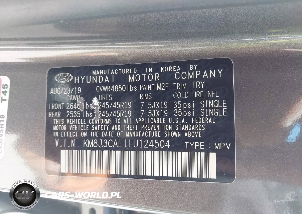 2020 Hyundai Tucson Sport VIN:KM8J3CAL1LU124504 - 9