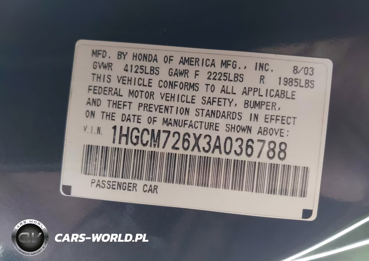 2003 Honda Accord 2.4 Ex VIN:1HGCM726X3A036788 - 9
