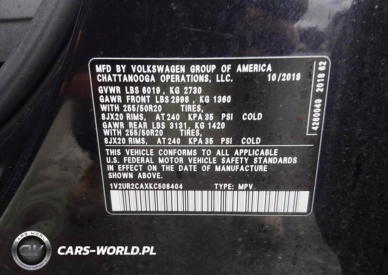 2019 Volkswagen Atlas 3.6L V6 Se W-Technology VIN:1V2UR2CAXKC508404 - 9