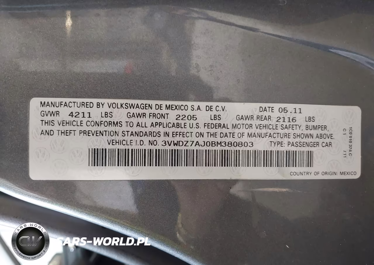 2011 Volkswagen Jetta 2.5L Se VIN:3VWDZ7AJ0BM380803 - 9