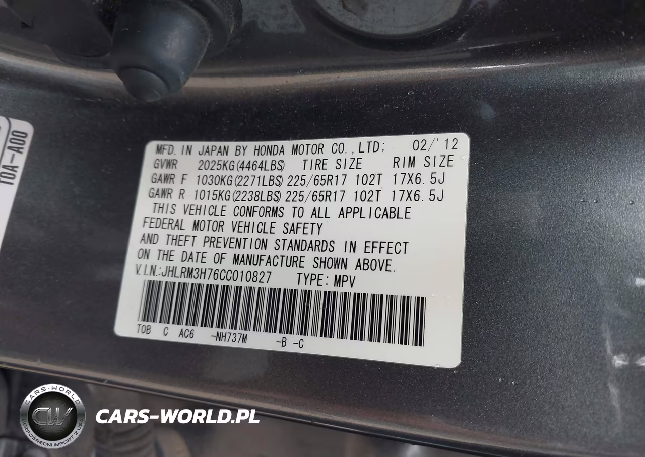 2012 Honda Cr-V Ex-L VIN:JHLRM3H76CC010827 - 9