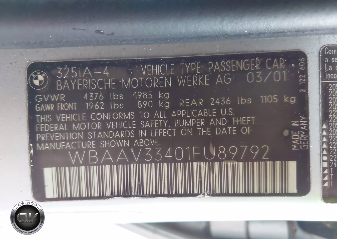 2001 BMW 325I VIN:WBAAV33401FU89792 - 9