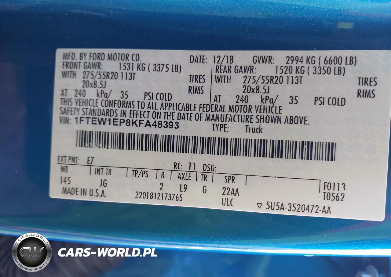2019 Ford F-150 Xl VIN:1FTEW1EP8KFA48393 - 9