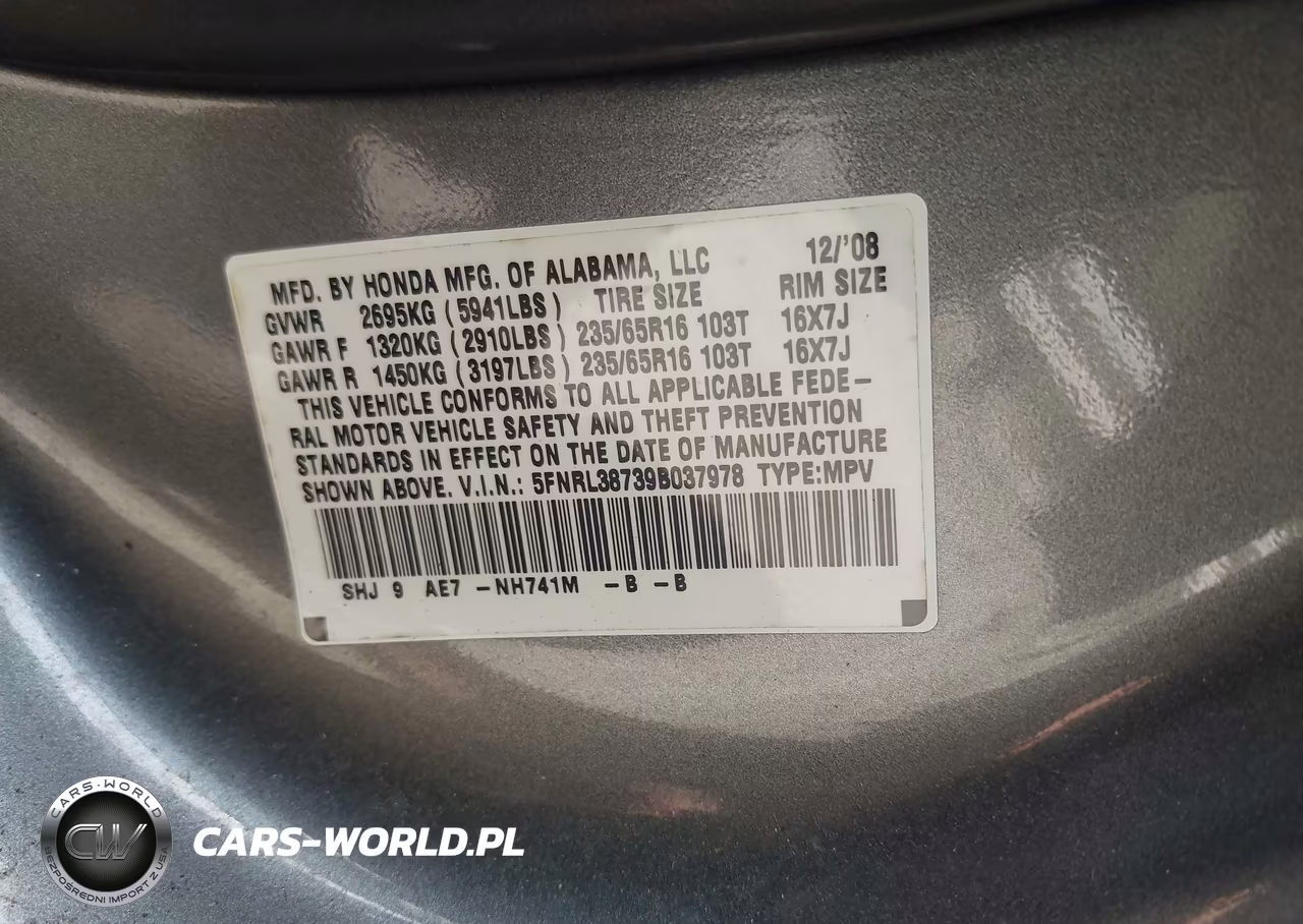 2009 Honda Odyssey Ex-L VIN:5FNRL38739B037978 - 9