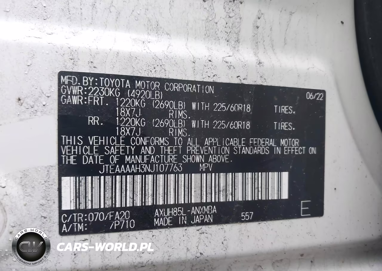 2022 Toyota Venza Le VIN:JTEAAAAH3NJ107763 - 9