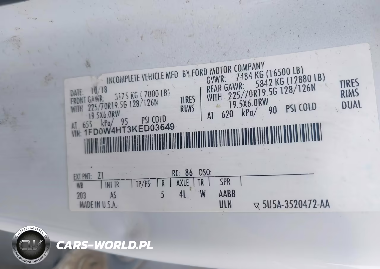 2019 Ford F-450 Chassis Xl VIN:1FD0W4HT3KED03649 - 8