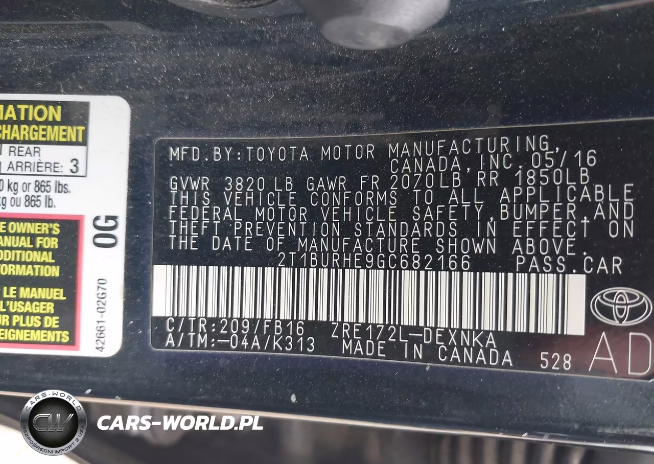 2016 Toyota Corolla Le Plus VIN:2T1BURHE9GC682166 - 9