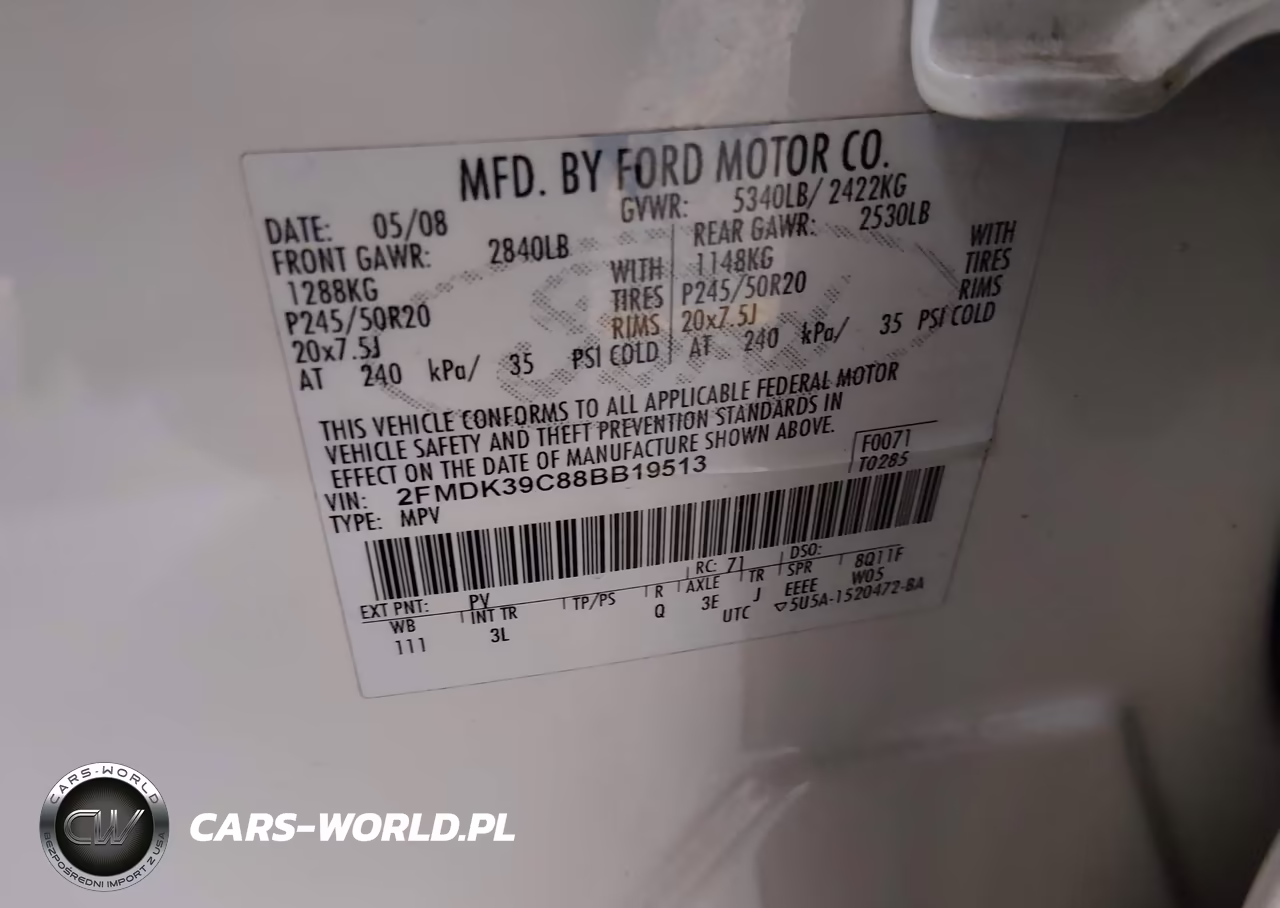 FORD EDGE LIMIT VIN:2FMDK39C88BB19513 - 9