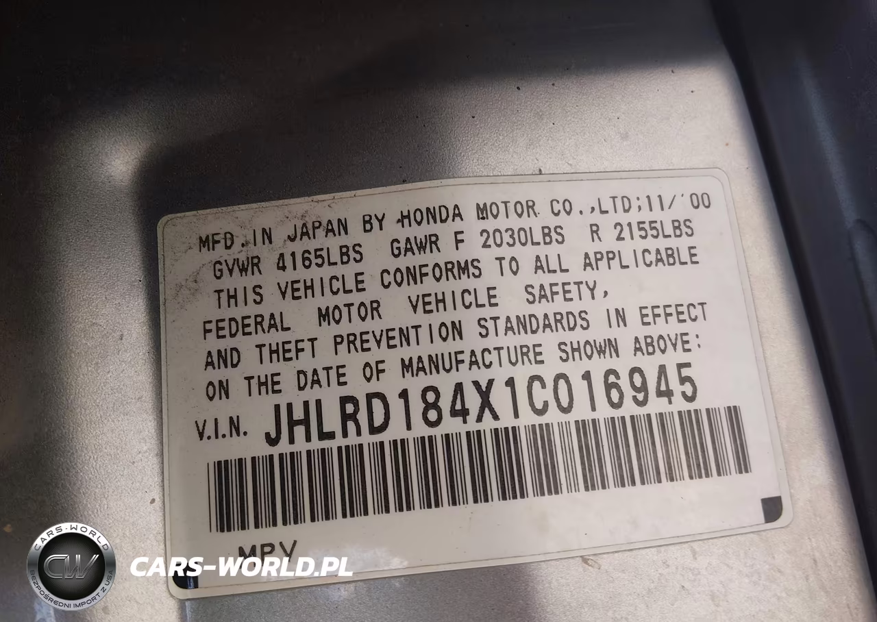 2001 Honda Cr-V Lx VIN:JHLRD184X1C016945 - 9