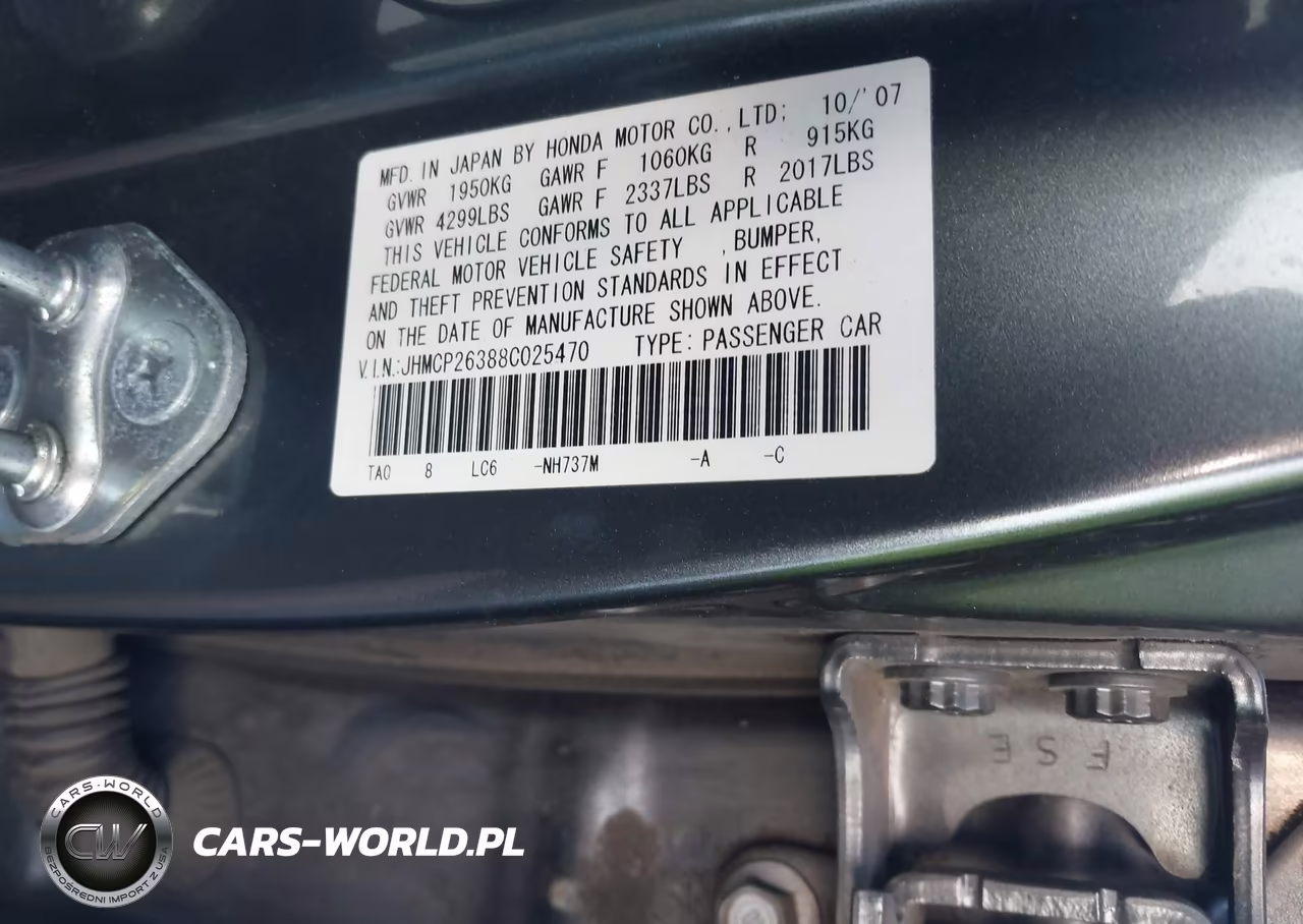 2008 Honda Accord 2.4 Lx VIN:JHMCP26388C025470 - 9
