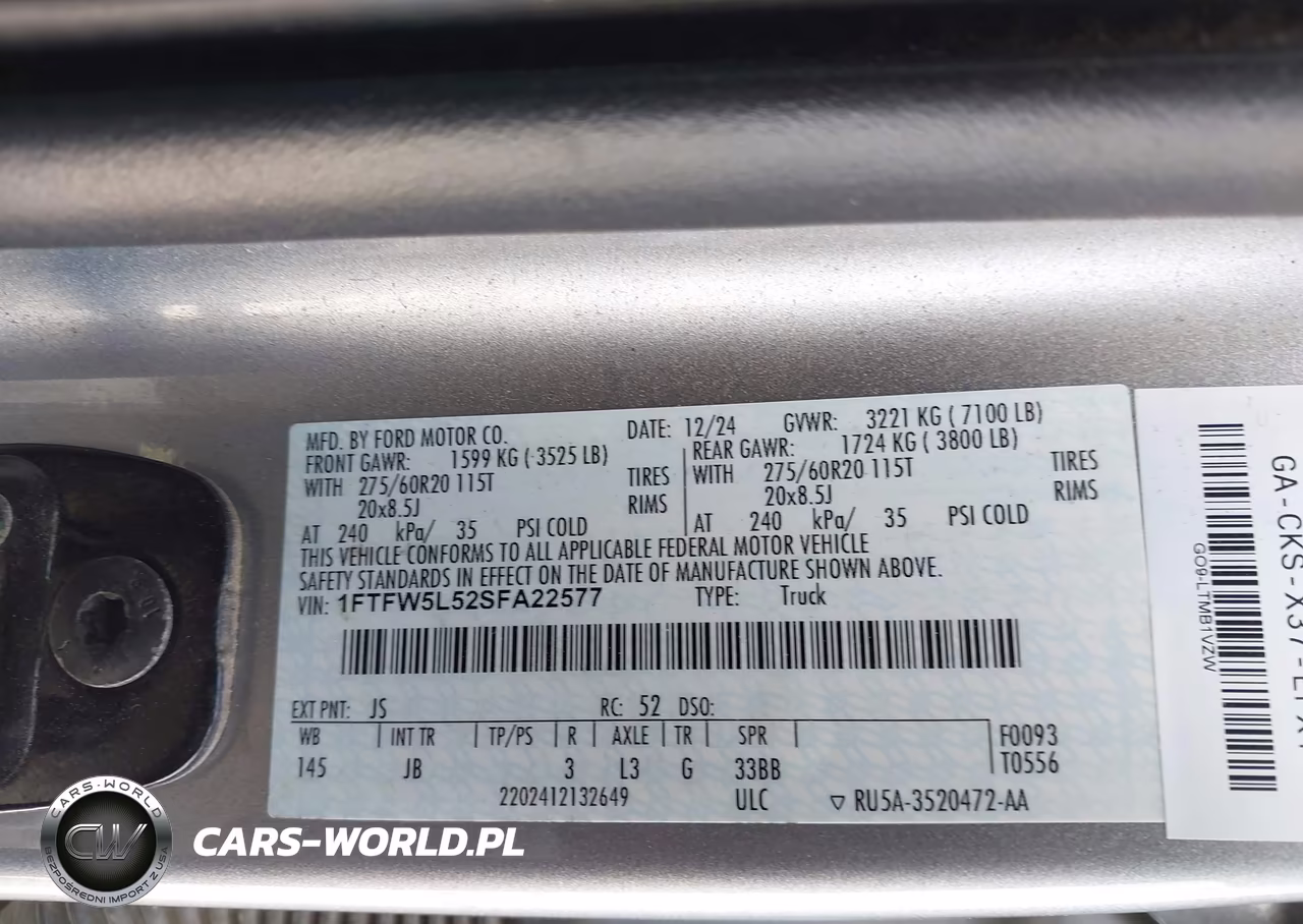 2025 Ford F-150 Lariat VIN:1FTFW5L52SFA22577 - 9