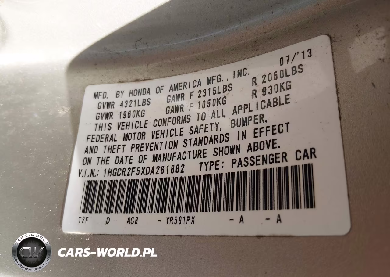2013 Honda Accord Sport VIN:1HGCR2F5XDA261882 - 9