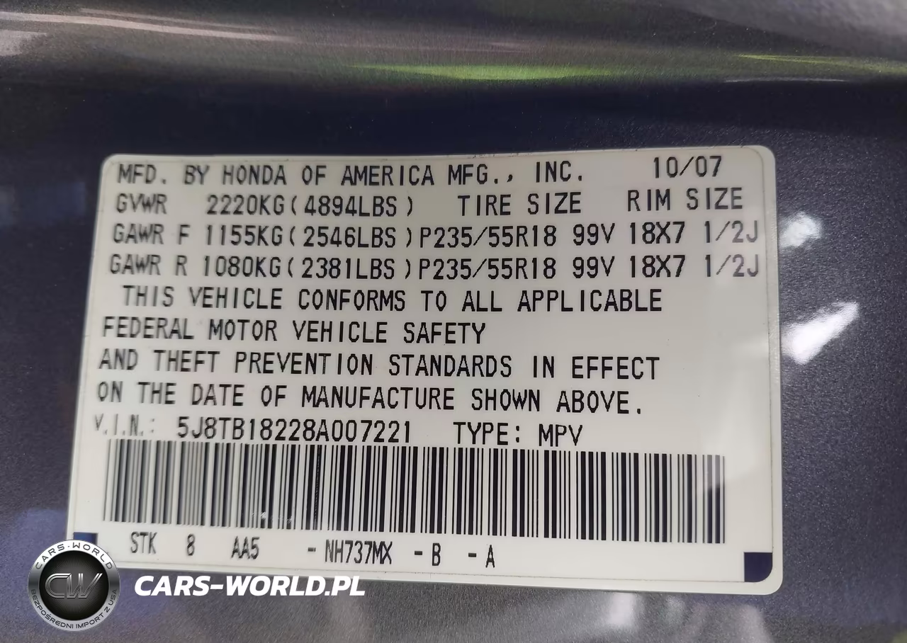 2008 Acura Rdx VIN:5J8TB18228A007221 - 9