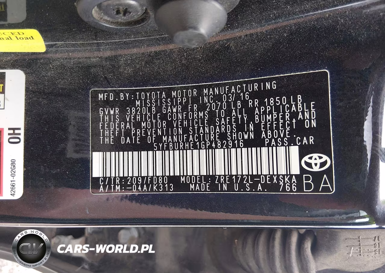 2016 Toyota Corolla S Plus VIN:5YFBURHE1GP482916 - 9