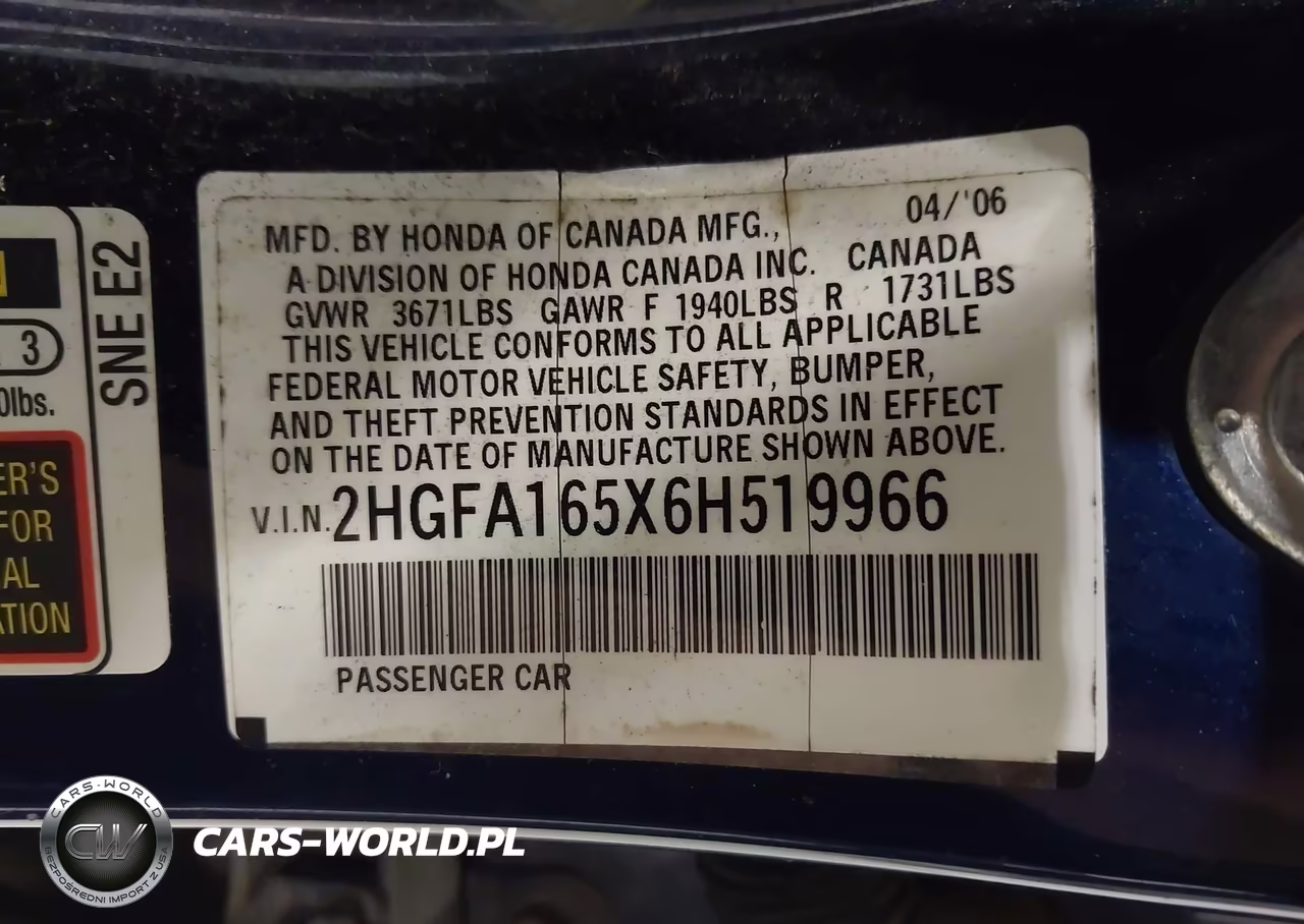 2006 Honda Civic Lx VIN:2HGFA165X6H519966 - 9