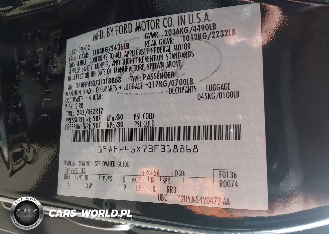 2003 Ford Mustang Gt VIN:1FAFP45X73F318868 - 9