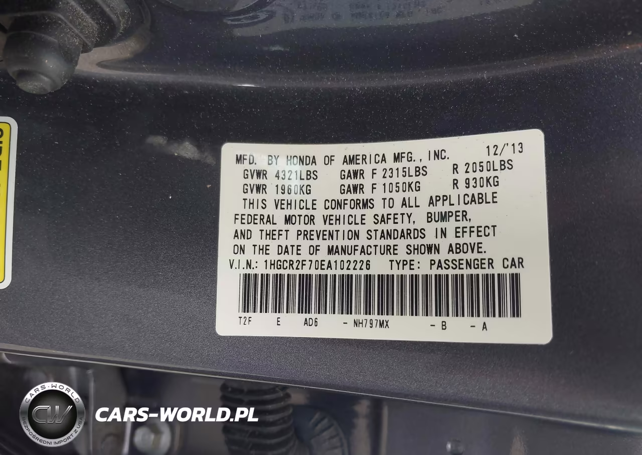 2014 Honda Accord Ex VIN:1HGCR2F70EA102226 - 9
