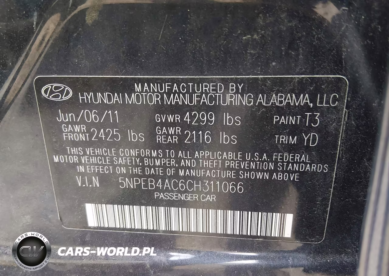 2012 Hyundai Sonata Gls VIN:5NPEB4AC6CH311066 - 9