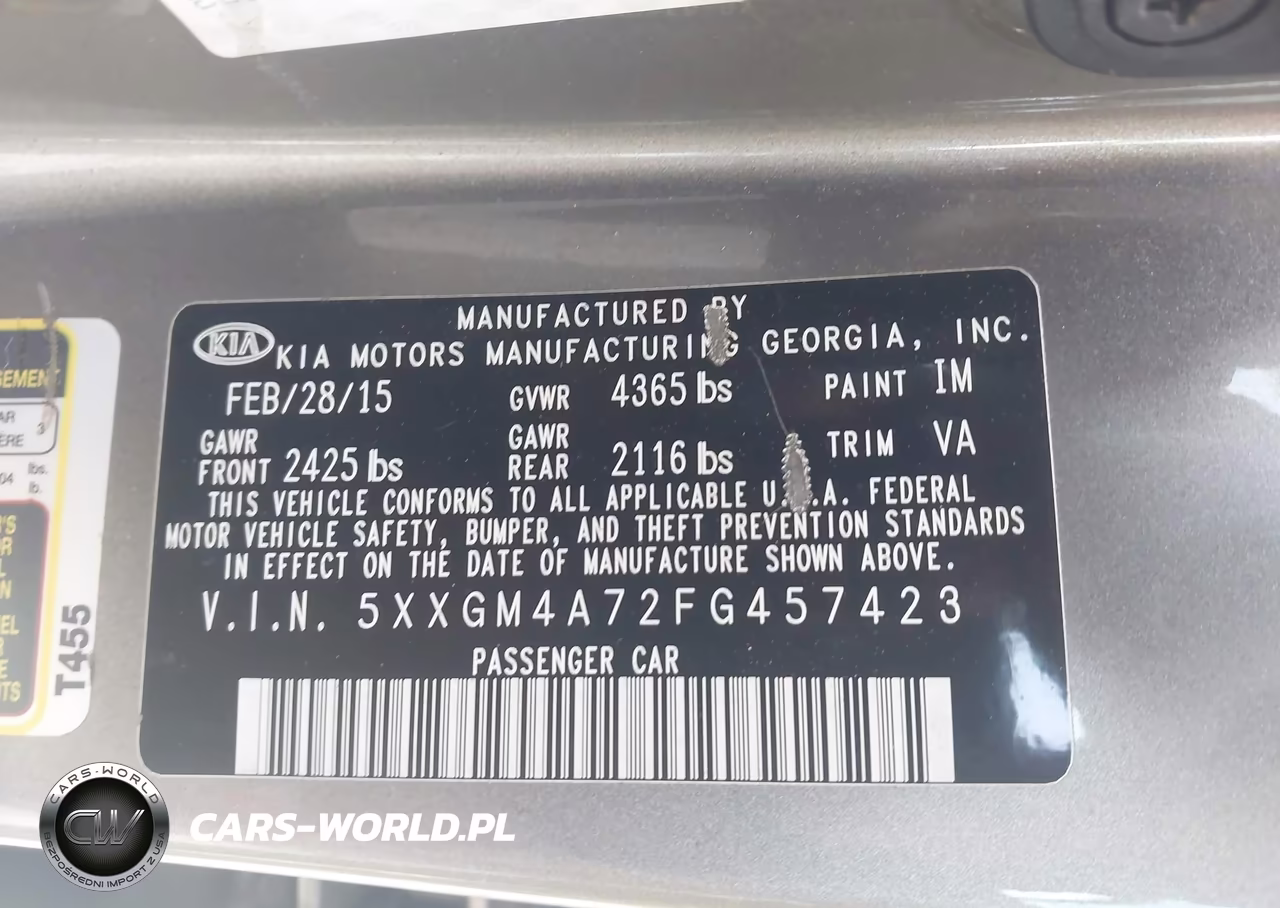 2015 Kia Optima Lx VIN:5XXGM4A72FG457423 - 9