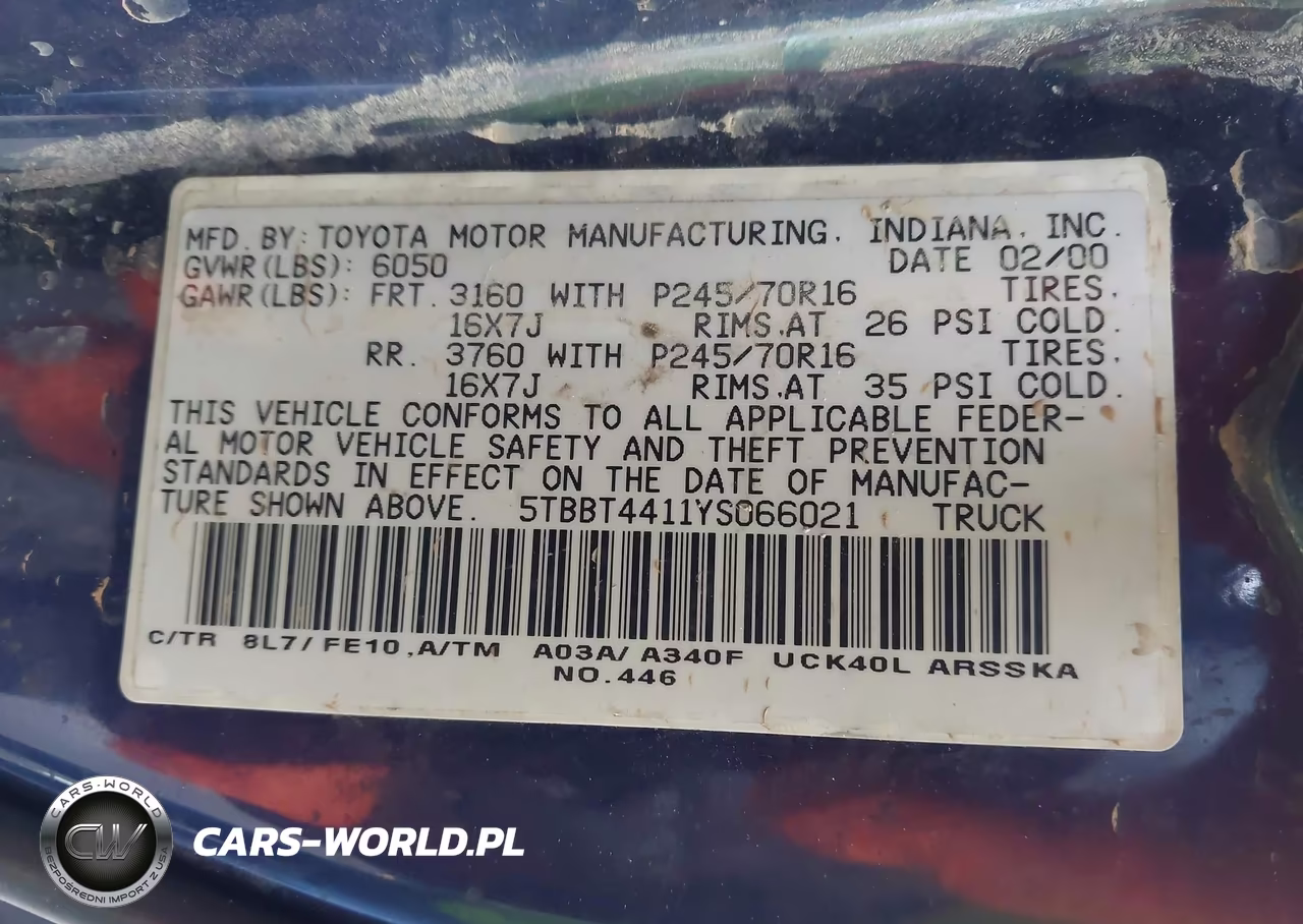 2000 Toyota Tundra Sr5 V8 VIN:5TBBT4411YS066021 - 9