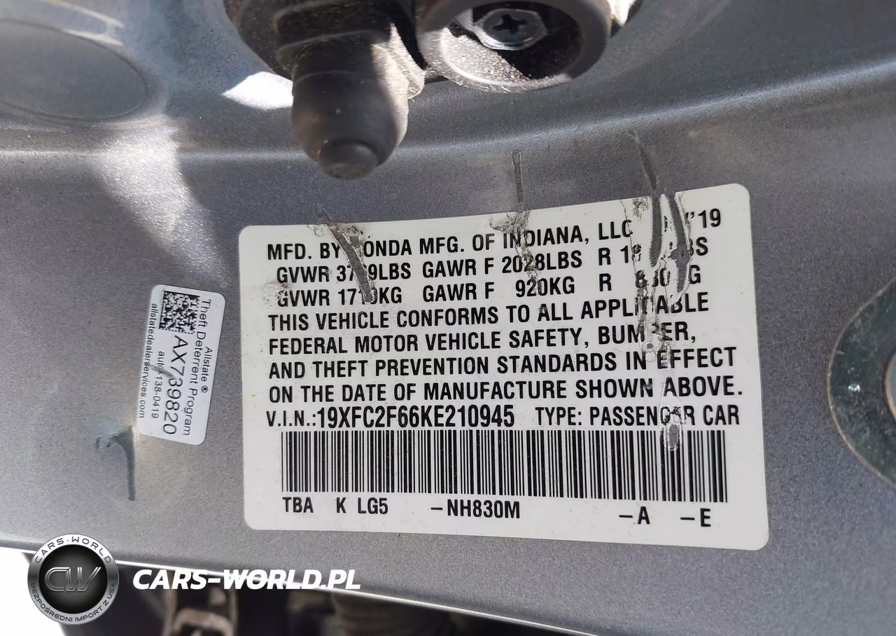 2019 Honda Civic Lx VIN:19XFC2F66KE210945 - 9