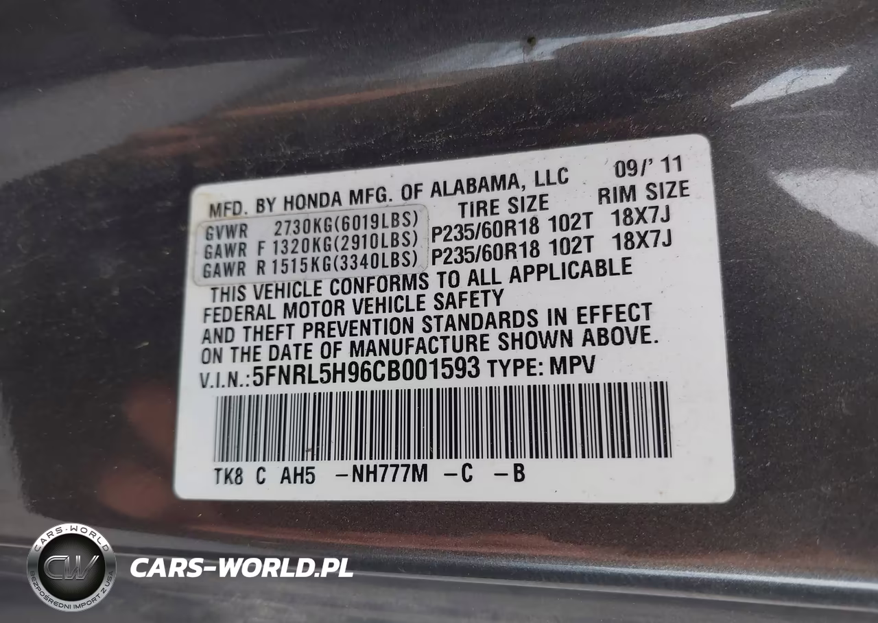 2012 Honda Odyssey Touring-Touring Elite VIN:5FNRL5H96CB001593 - 9