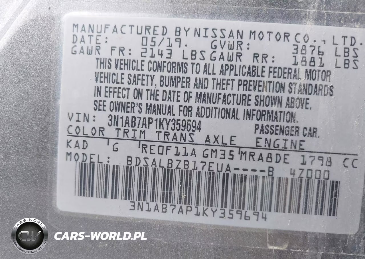 2019 Nissan Sentra S VIN:3N1AB7AP1KY359694 - 9