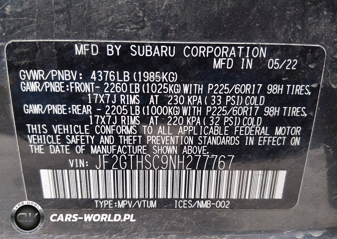 2022 Subaru Crosstrek Sport VIN:JF2GTHSC9NH277767 - 9