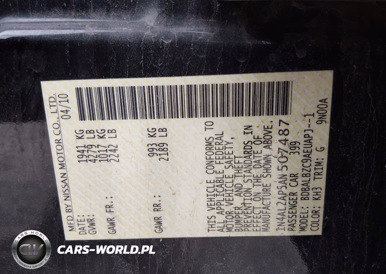 2010 Nissan Altima 2.5 S VIN:1N4AL2AP5AN507487 - 9