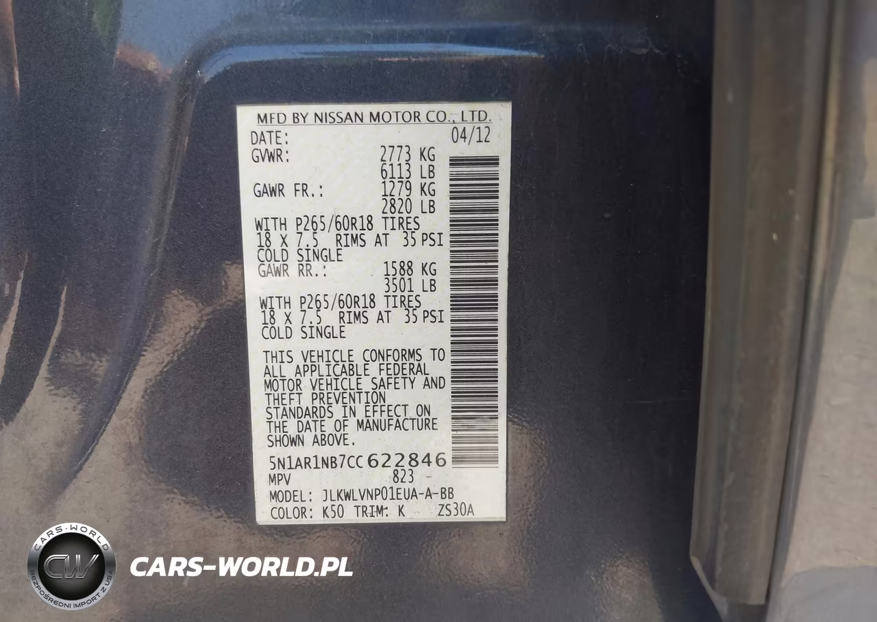 2012 Nissan Pathfinder Le VIN:5N1AR1NB7CC622846 - 9