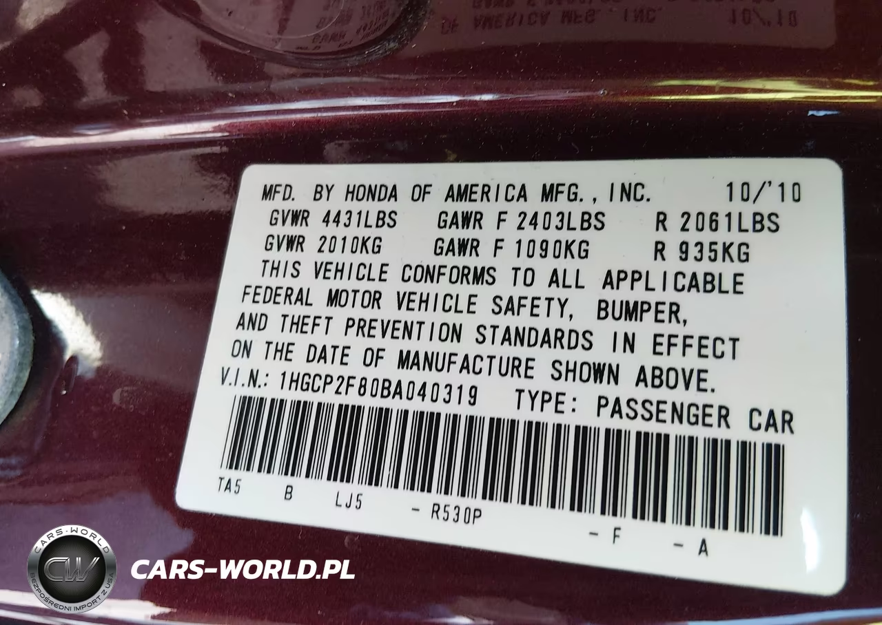 2011 Honda Accord 2.4 Ex-L VIN:1HGCP2F80BA040319 - 9