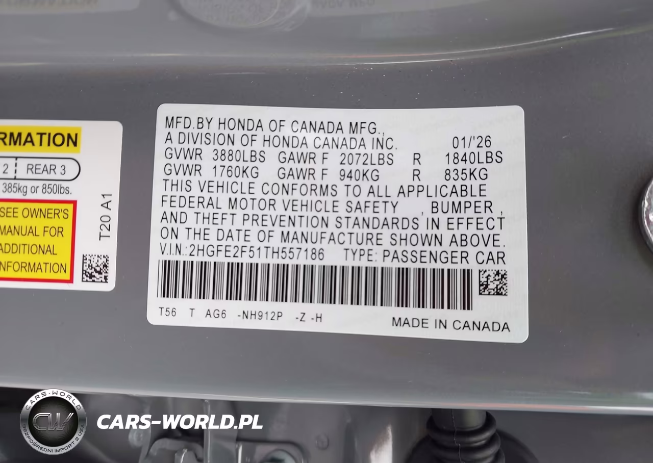 2026 Honda Civic Sport VIN:2HGFE2F51TH557186 - 9