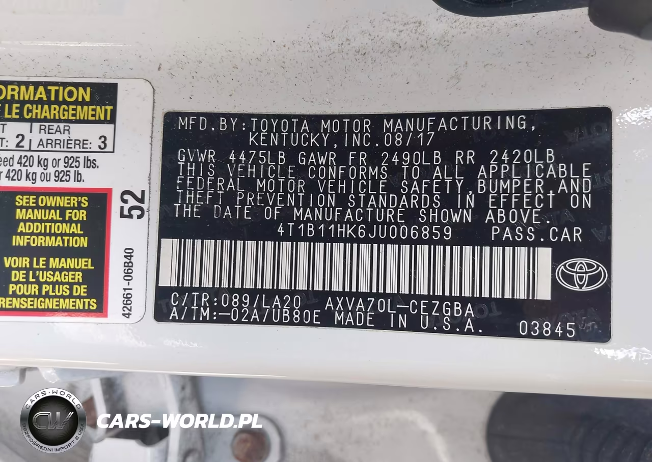 2018 Toyota Camry Xle VIN:4T1B11HK6JU006859 - 9