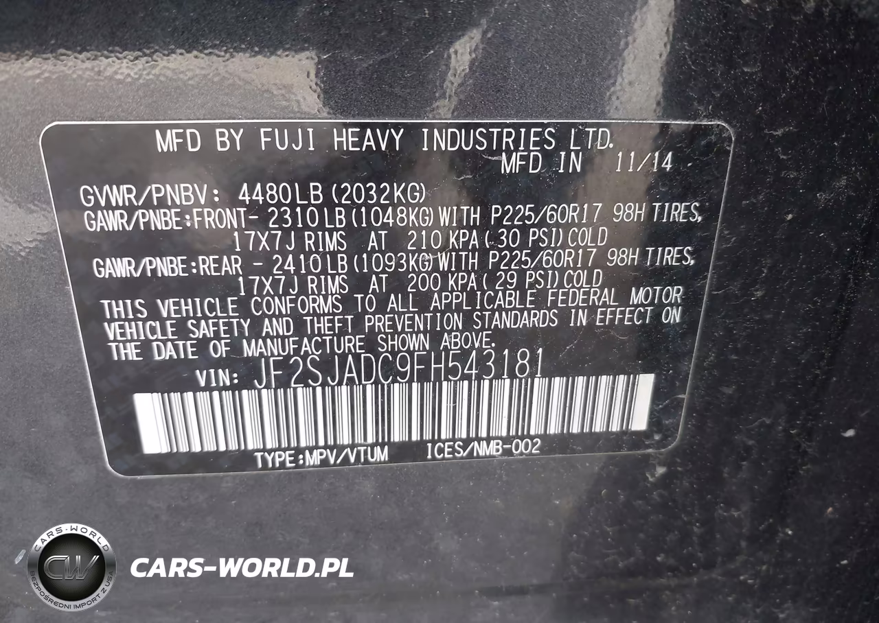 2015 Subaru Forester 2.5I Premium VIN:JF2SJADC9FH543181 - 9