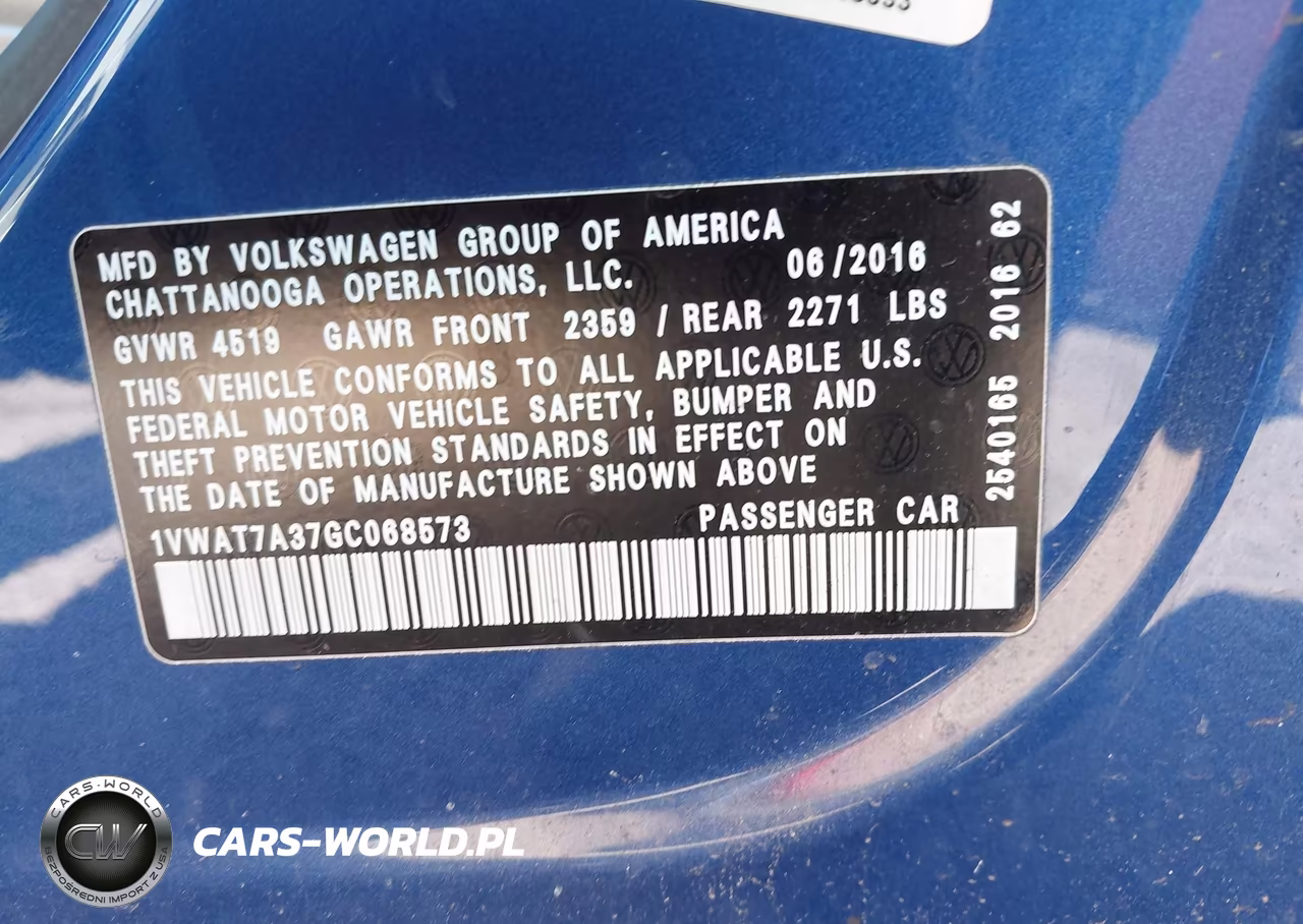 2016 Volkswagen Passat 1.8T R-Line VIN:1VWAT7A37GC068573 - 9