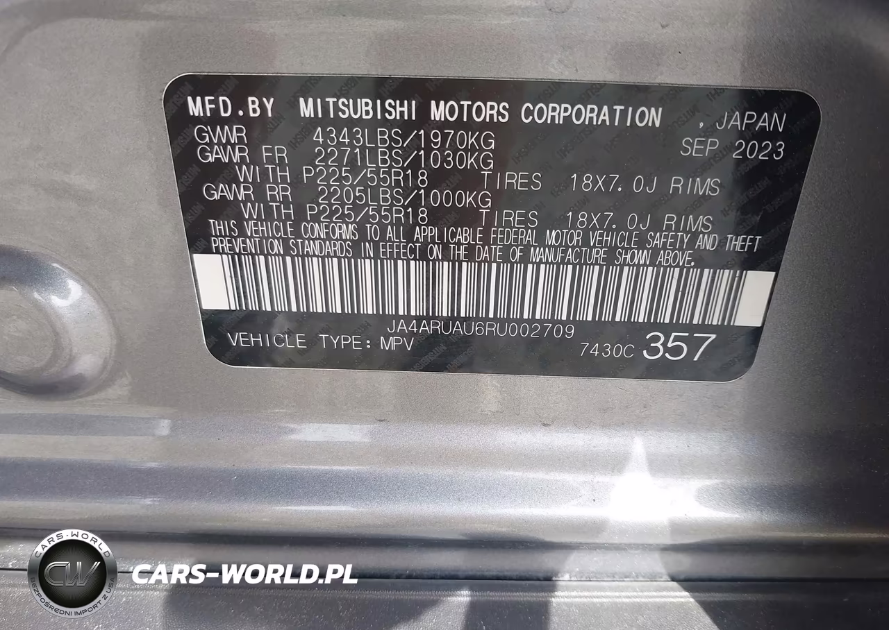 2024 Mitsubishi Outlander Sport 2.0 Es Awc-2.0 Le Awc-2.0 Ralliart Awc-2.0 S Awc-2.0 Se Awc-2.0 Trail Edition Awc VIN:JA4ARUAU6RU002709 - 9