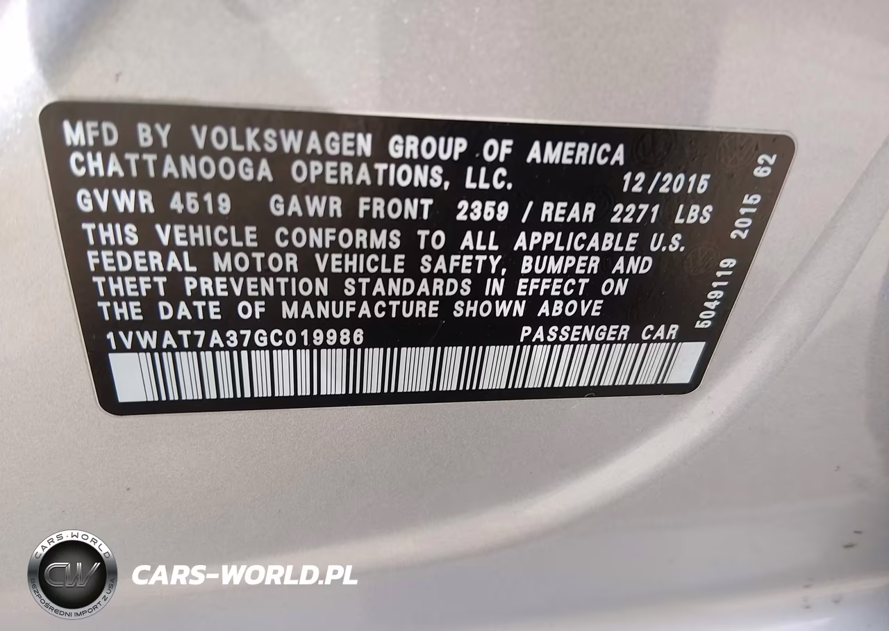 2016 Volkswagen Passat 1.8T S VIN:1VWAT7A37GC019986 - 9