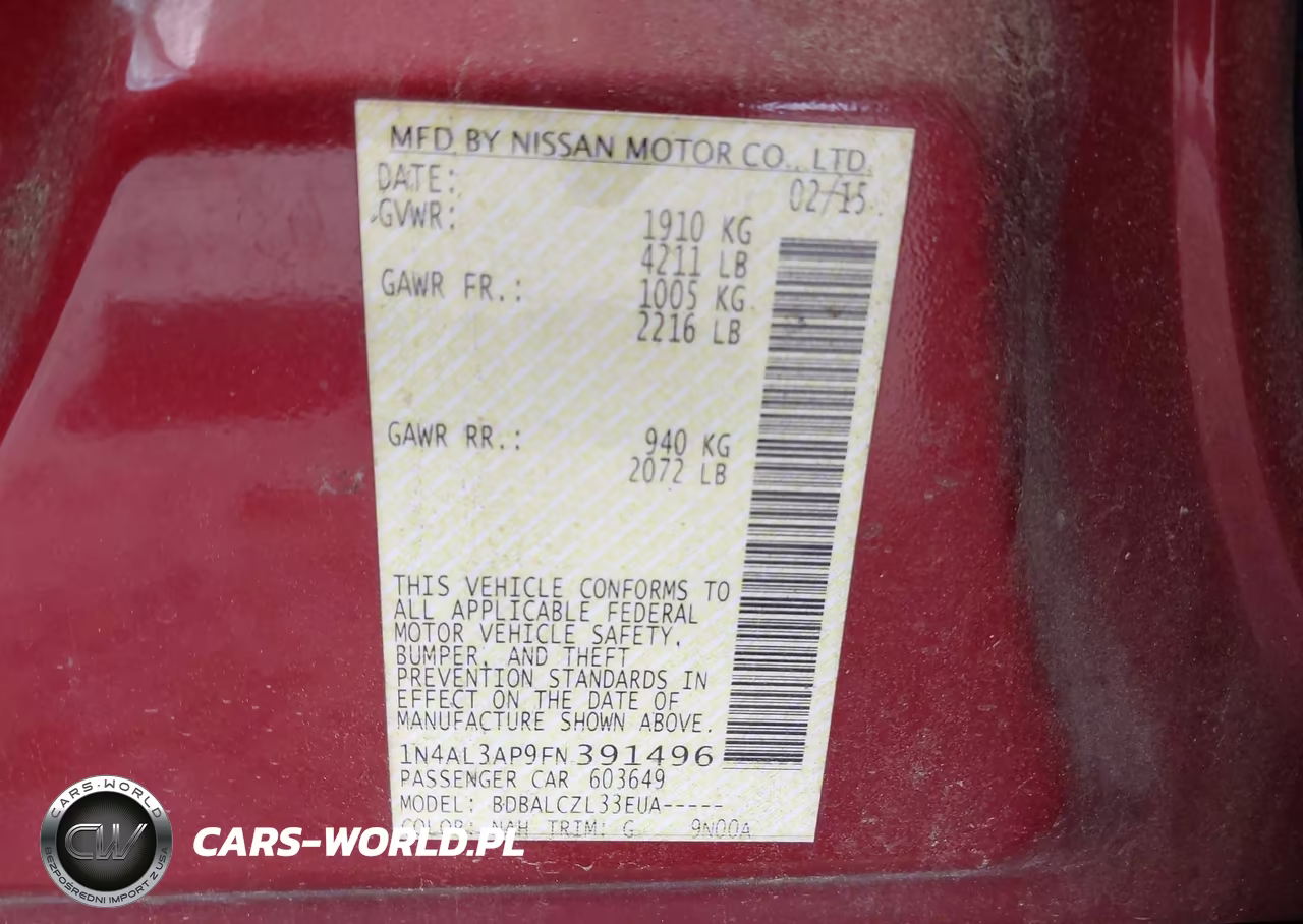 2015 Nissan Altima 2.5-2.5 S-2.5 Sl-2.5 Sv VIN:1N4AL3AP9FN391496 - 9