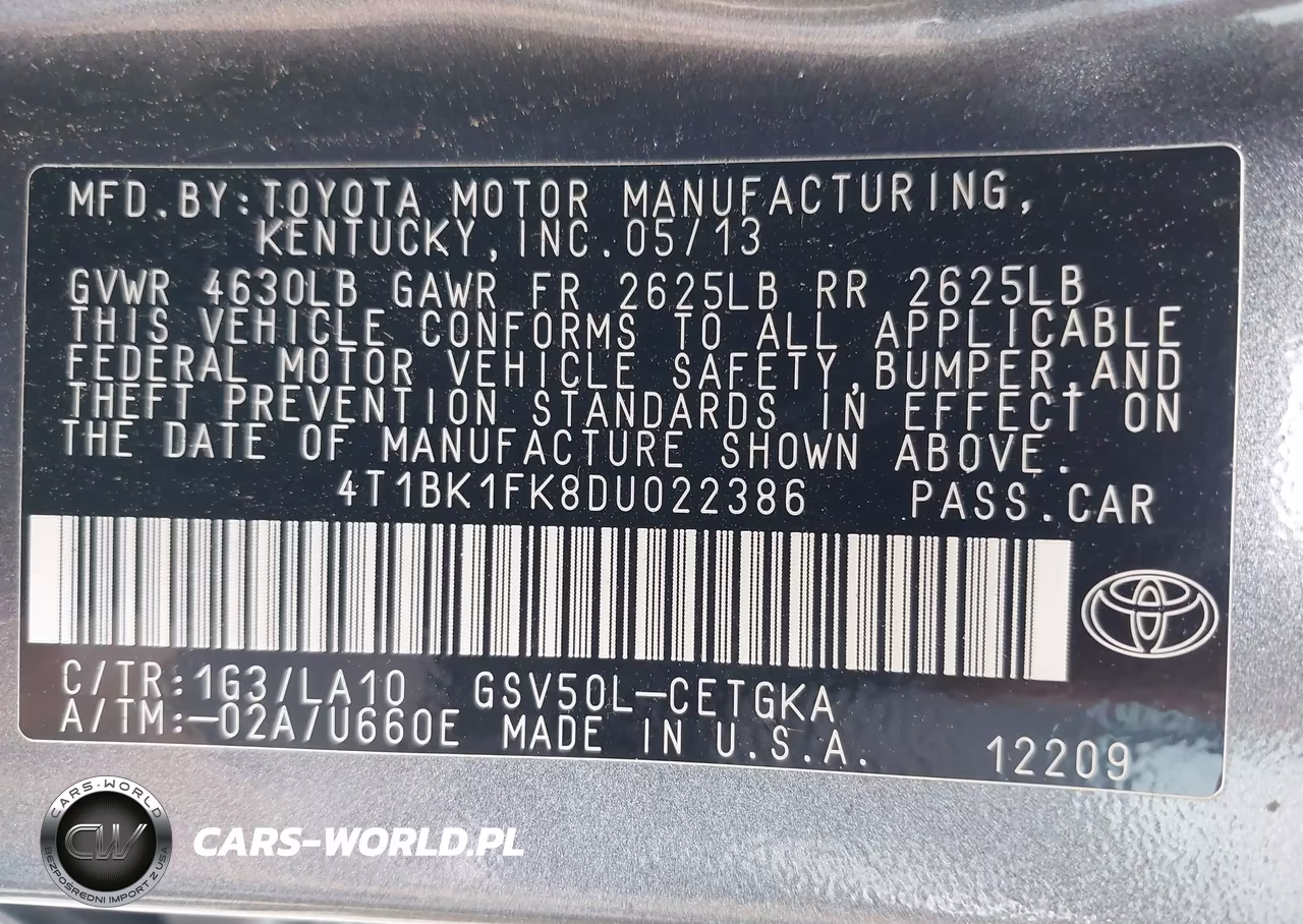 2013 Toyota Camry Xle V6 VIN:4T1BK1FK8DU022386 - 9