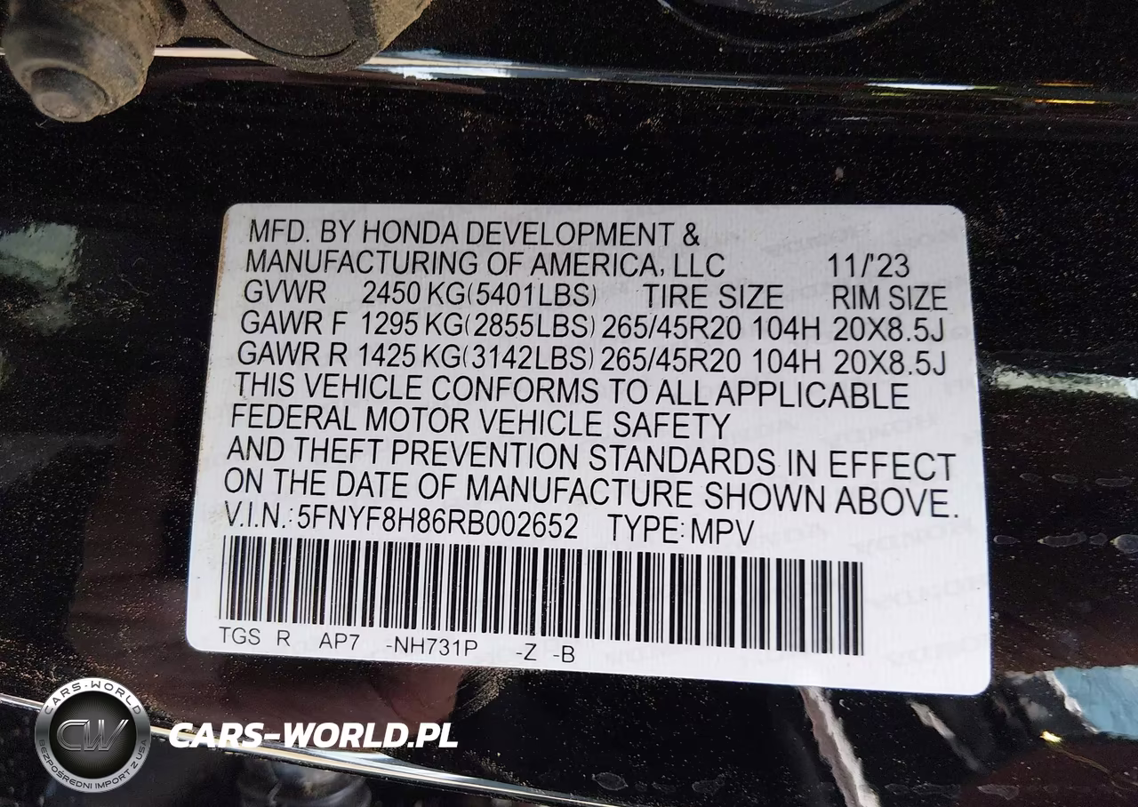 2024 Honda Passport Awd Black VIN:5FNYF8H86RB002652 - 9