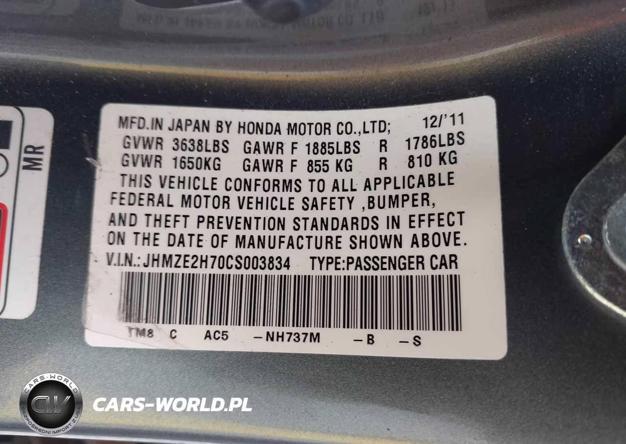 2012 Honda Insight Ex VIN:JHMZE2H70CS003834 - 9