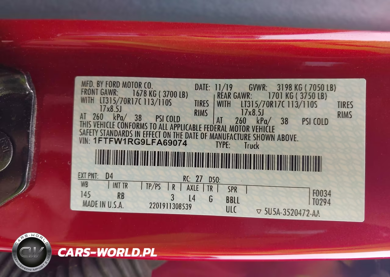 2020 Ford F-150 Raptor VIN:1FTFW1RG9LFA69074 - 9