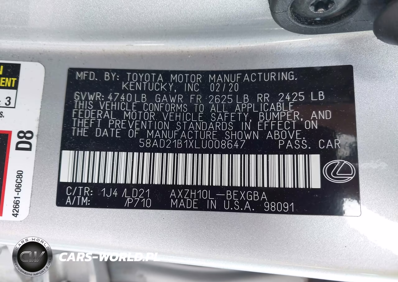 2020 Lexus Es 300H VIN:58AD21B1XLU008647 - 9