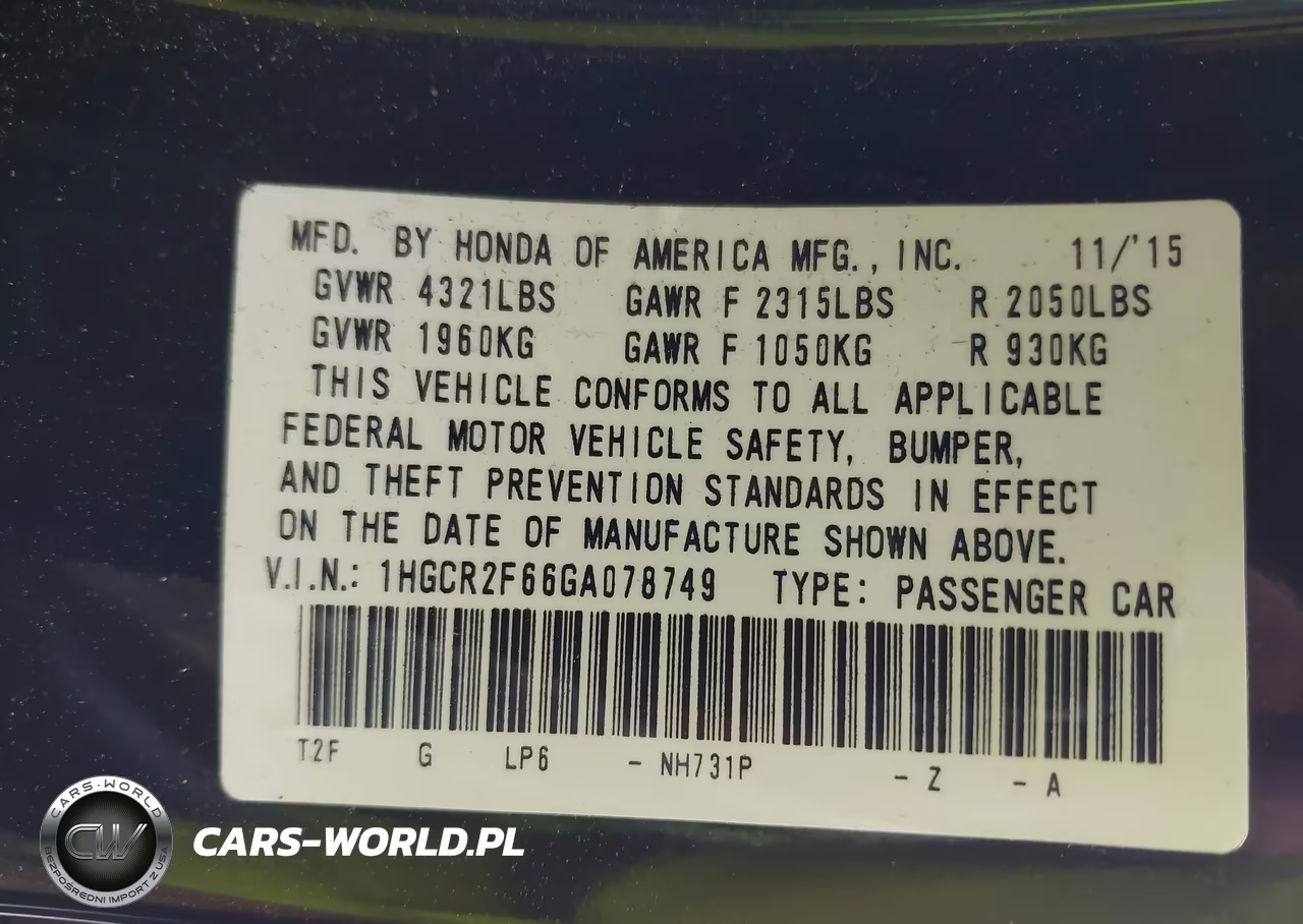 2016 Honda Accord Sport VIN:1HGCR2F66GA078749 - 9