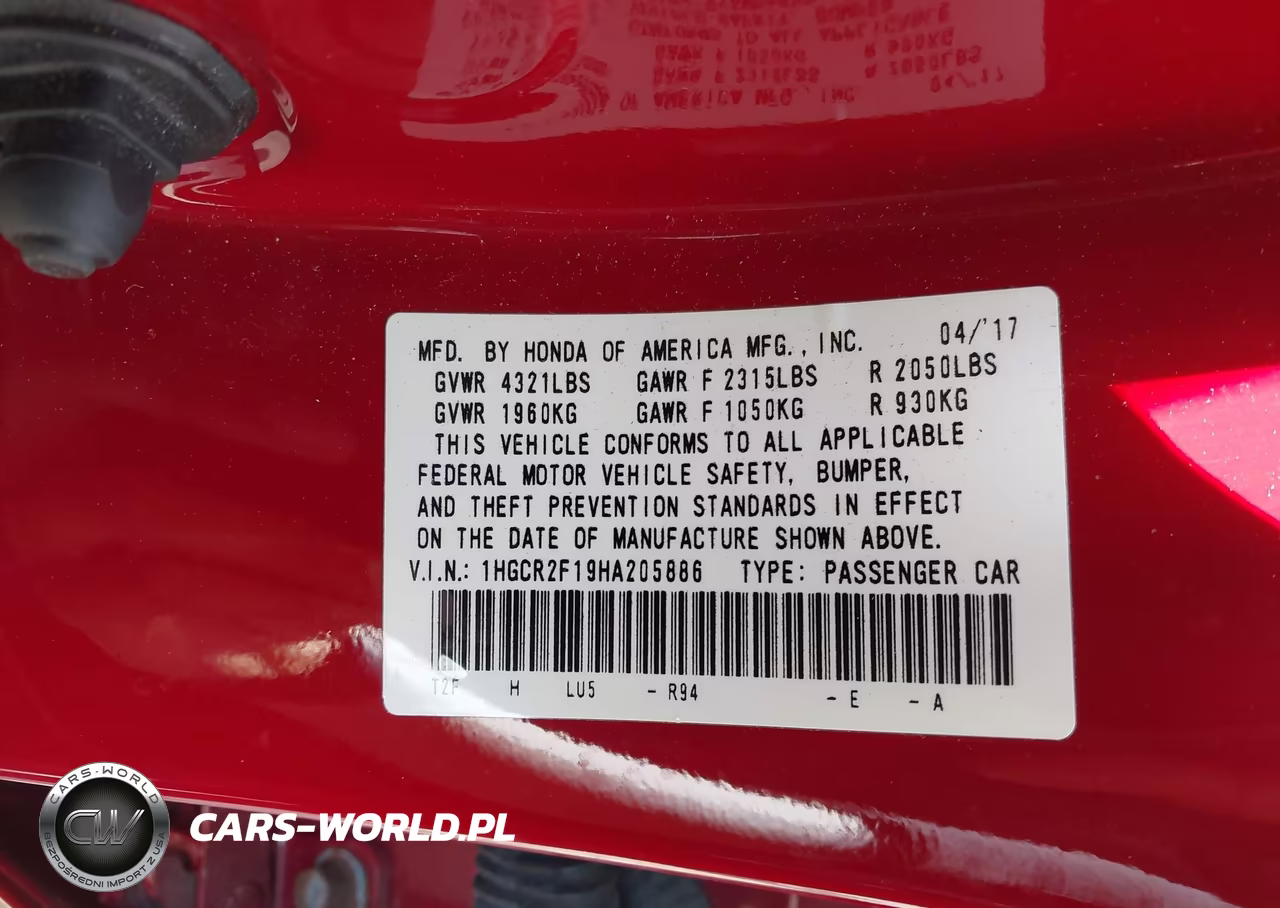 2017 Honda Accord Sport Se VIN:1HGCR2F19HA205886 - 9