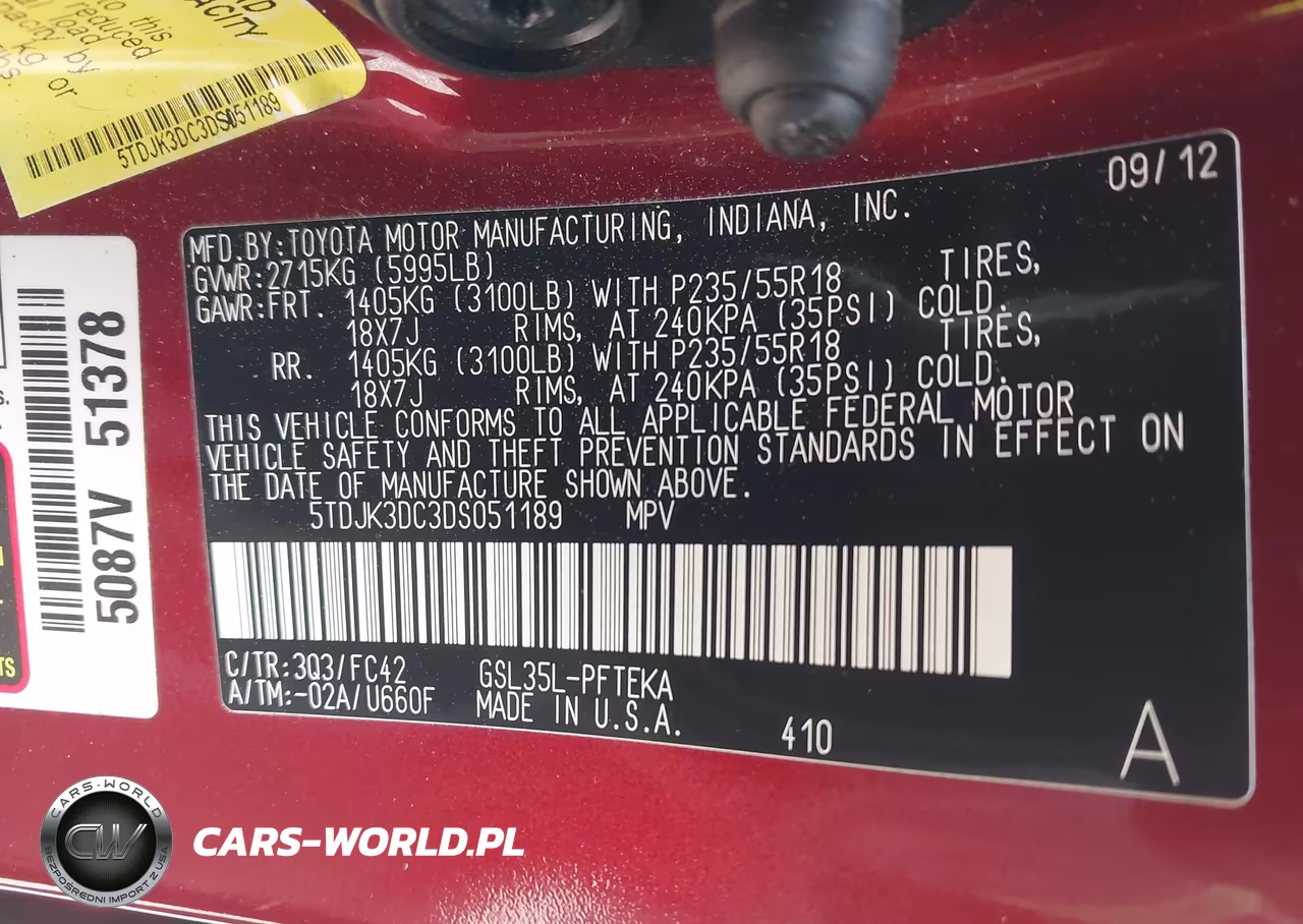2013 Toyota Sienna Le 7 Passenger VIN:5TDJK3DC3DS051189 - 9