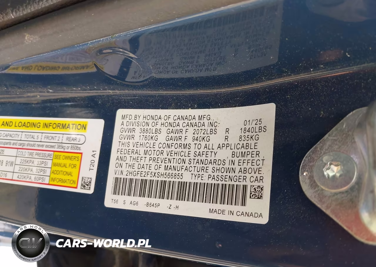 2025 Honda Civic Sport VIN:2HGFE2F5XSH566855 - 9